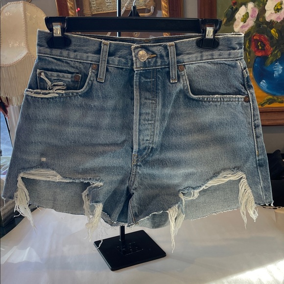 Re/Done Pants - RE/DONE 70s High Rise Denim Shorts Skylight Destroy Light Wash Size 26 NWT